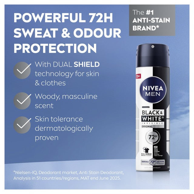 Nivea Men Black & White deodorant spray 150ml, imported from the UK
