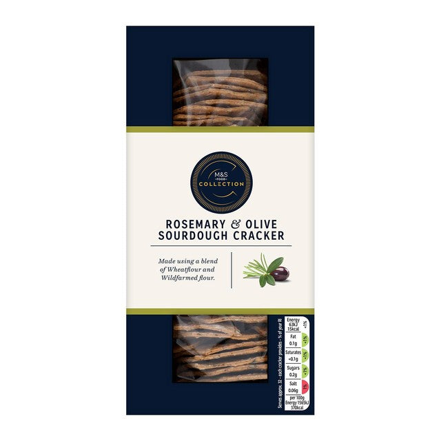 M&S Rosemary & Olive sourdough crackers 130g, imported from the UK