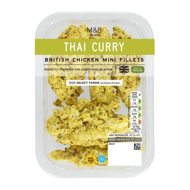 M&S Green Thai chicken mini fillets 165g, imported from the UK