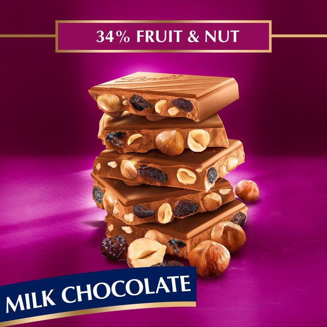 Lindt fruit and nut milk chocolate bar 150g, UK version