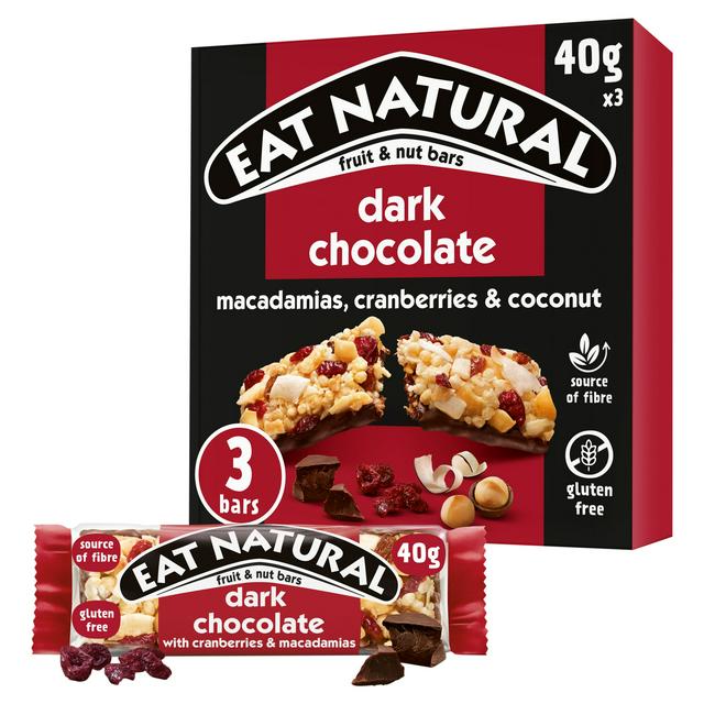 Dark Chocolate with Cranberries and Macadamias Fruit and Nut Cereal Bars 3 x 40g