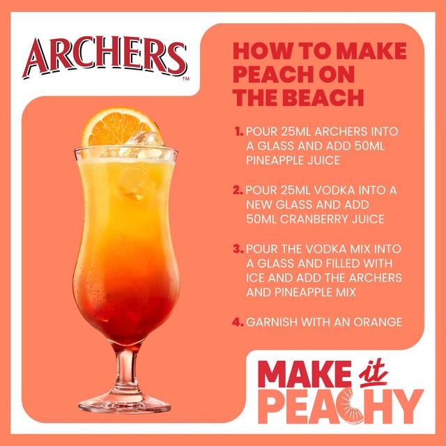 Archers peach schnapps liqueur 70cl - British product