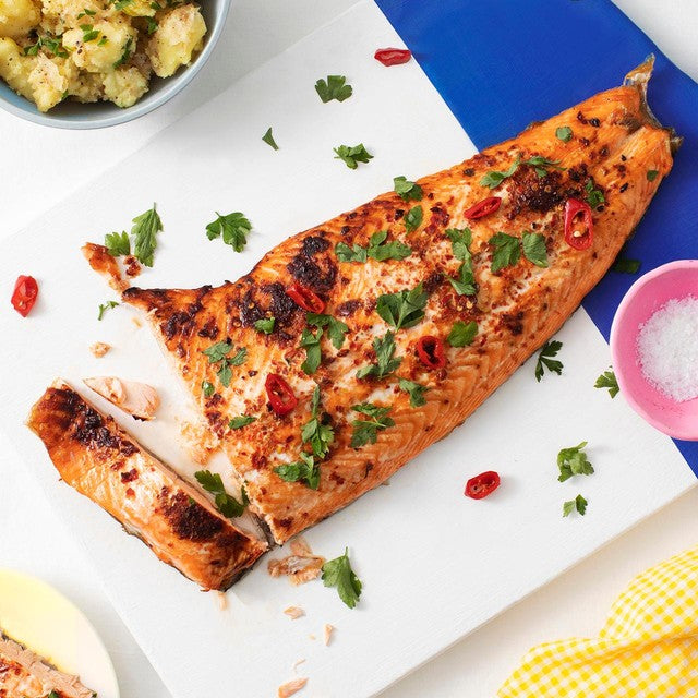 M&S Scottish salmon side with soy and ginger glaze boneless 1kg, imported from the UK