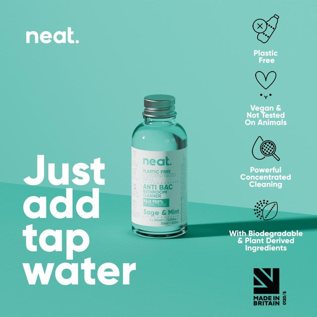 Neat Anti-Bac Bathroom Cleaner Sage & Mint 30ml, imported from the UK