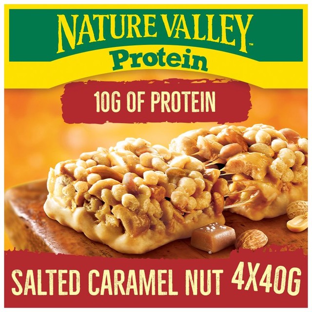 Nature Valley Protein Salted Caramel Nut Cereal Bars 4 x 40g, imported from the UK