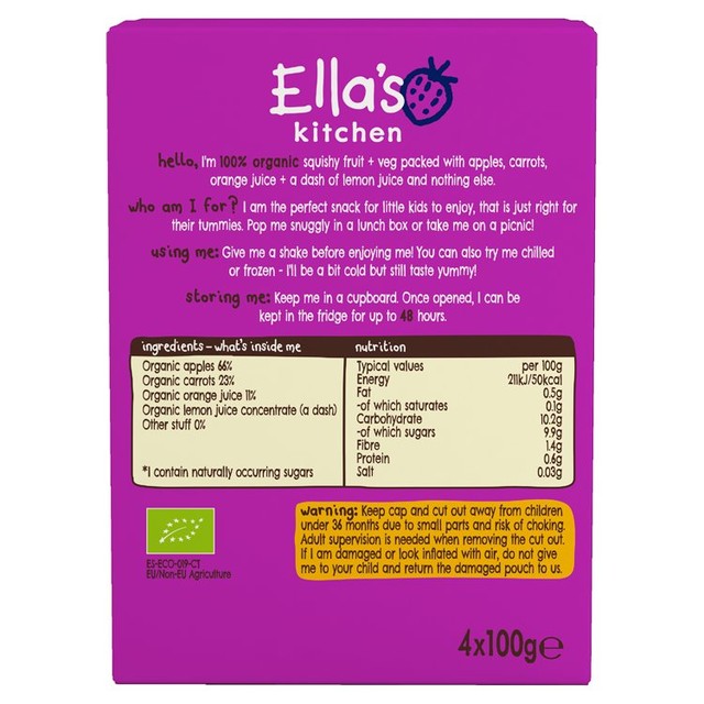Ella's Kitchen Carrot and Orange Kids Drink multipack 4 x 100g - British product