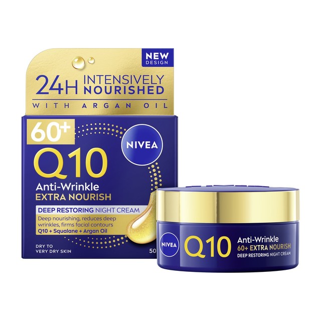 Nivea Q10 Power Anti-Wrinkle 60+ Night Cream 50ml, imported from the UK