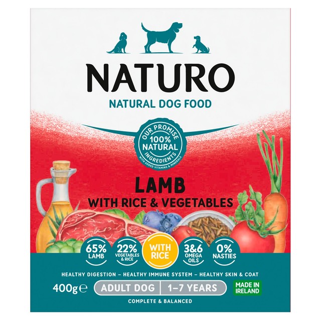 Naturo wet dog food Lamb with Rice & Vegetables 400g, imported from the UK