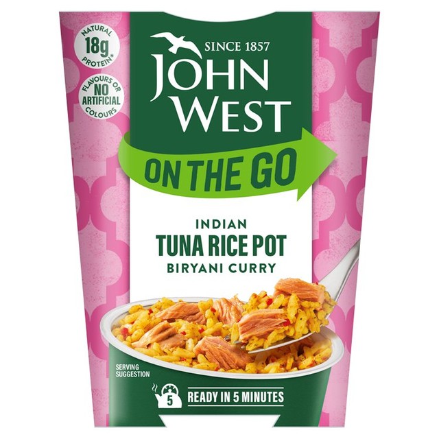 John West Indian Biryani Curry Tuna Rice Pot 120g, UK version