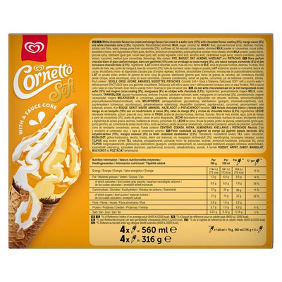 Wall's Cornetto Soft Mango & Weiße Schokolade Eiswaffeln Packung mit 4 x 140ml