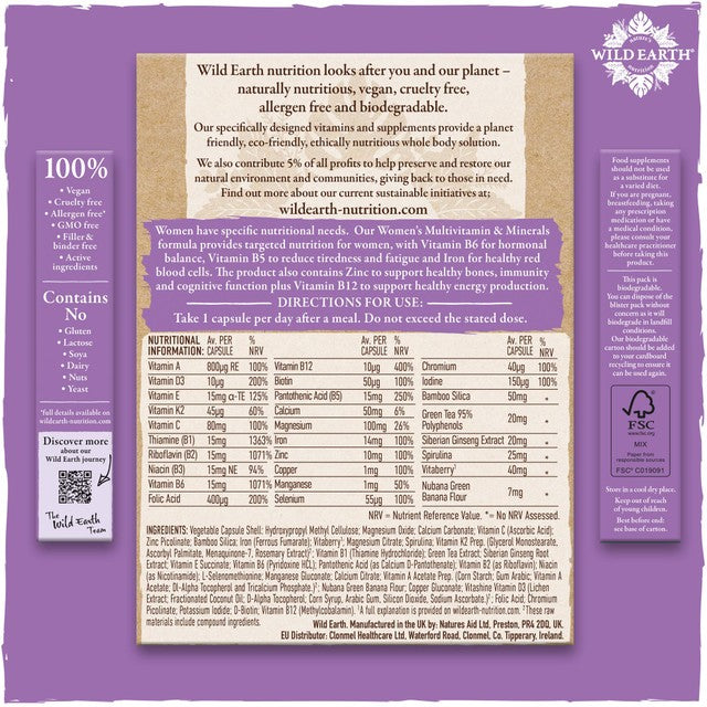 Wild Earth women's multivitamin capsules 30 capsules (British brand)