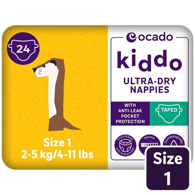 Ocado Kiddo Ultra-Dry nappies Size 1 (2-5kg), imported from the UK