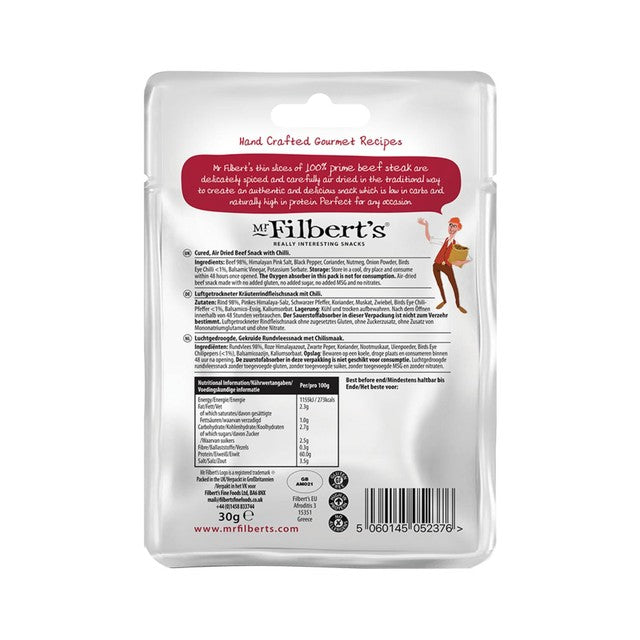 Mr Filberts beef biltong chilli rub 25g, imported from the UK