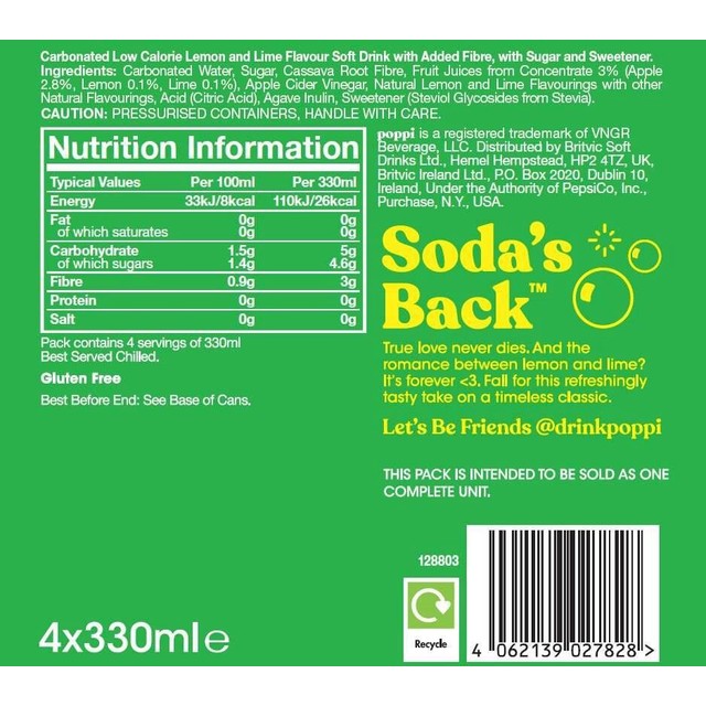 Poppi lemon lime soda can (British brand)