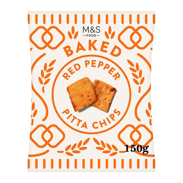 M&S red pepper pitta chips 150g, imported from the UK
