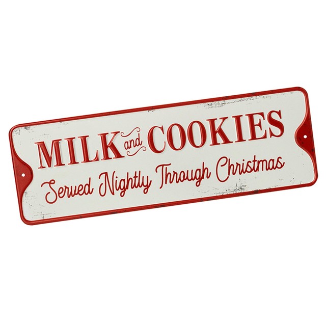 Heaven Sends Milk & Cookies metal sign Christmas decoration 30x10x0.5cm, imported from the UK