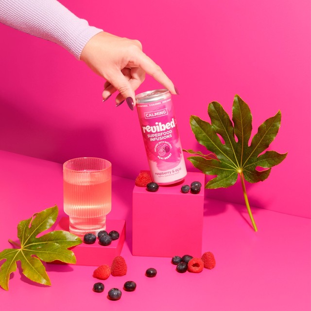 Revibed Calming Raspberry Acai Sparkling Water 250ml, imported from the UK