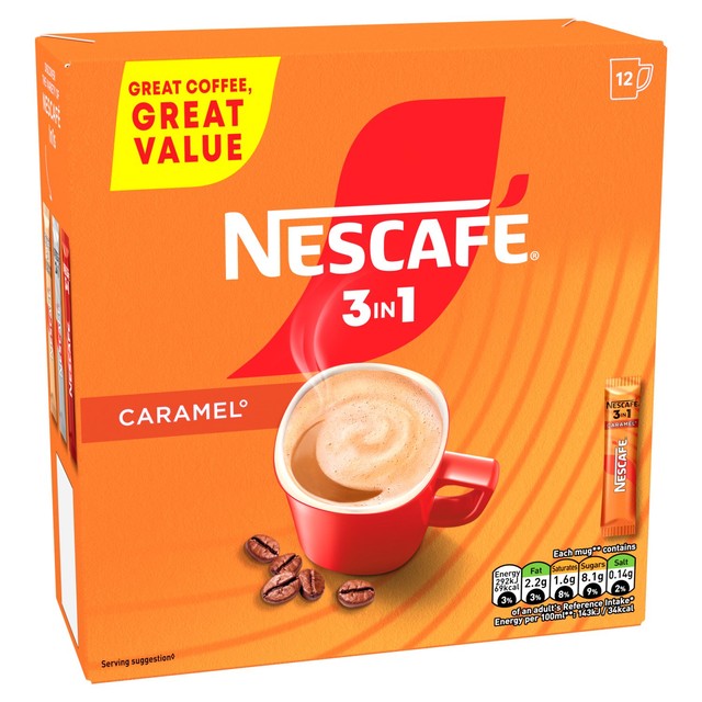 Nescafe Caramel instant coffee mix 12 packets - British product