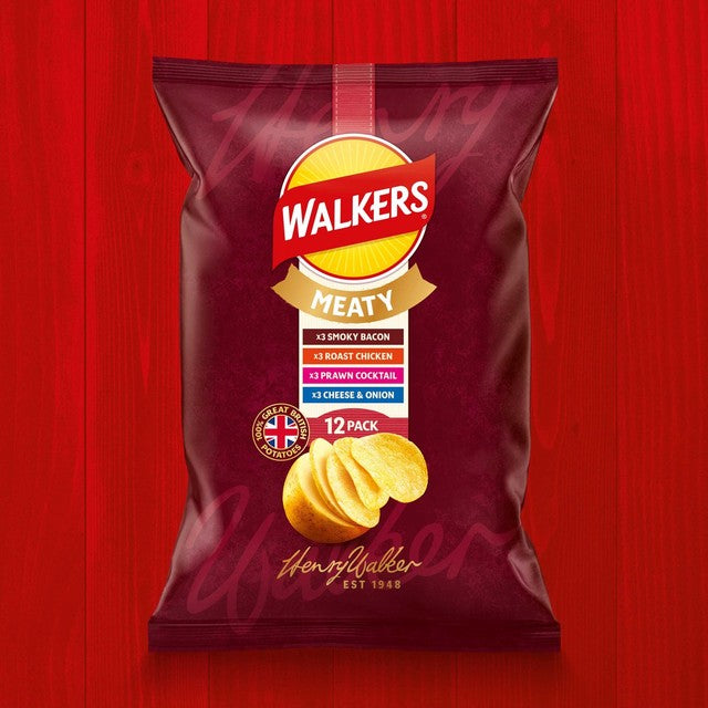 Walkers Meaty Variety crisps 12 pack, imported from the UK