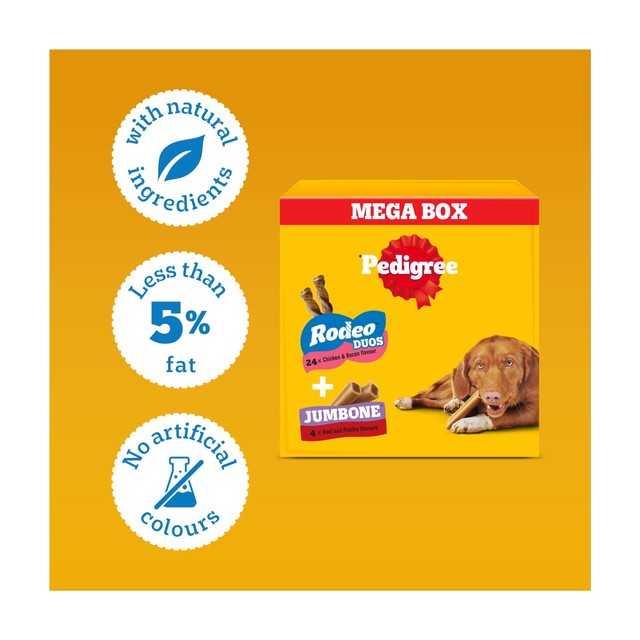 Pedigree Rodeo Duos and Jumbone dog treats 780g, imported from the UK