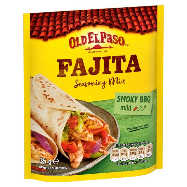 Old El Paso smoky BBQ fajita seasoning mix 35g, imported from the UK
