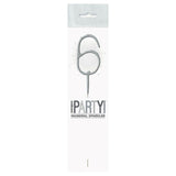 Unique Party silver number 6 sparkler candle 17cm (British brand)
