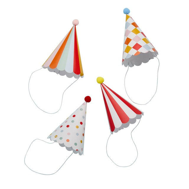 Hootyballoo party hats with pom poms - British product