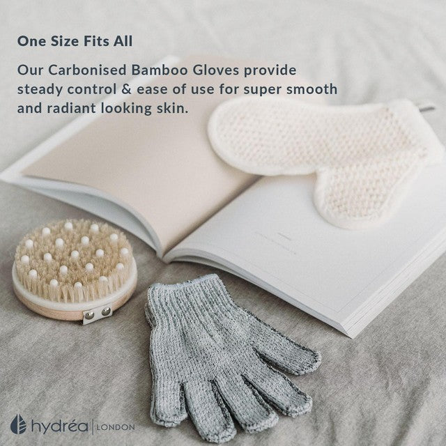 Hydrea London Bamboo Carbonised Exfoliating Shower Gloves, UK version