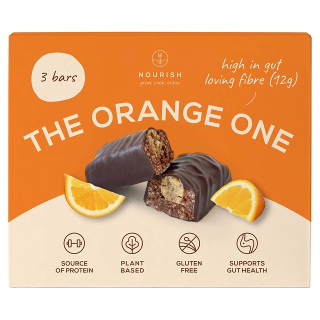 Nourish chocolate orange brownie bar, imported from the UK