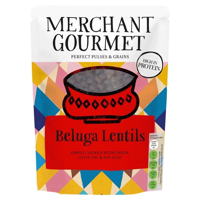 Merchant Gourmet Beluga Lentils 250g pouch imported from the UK