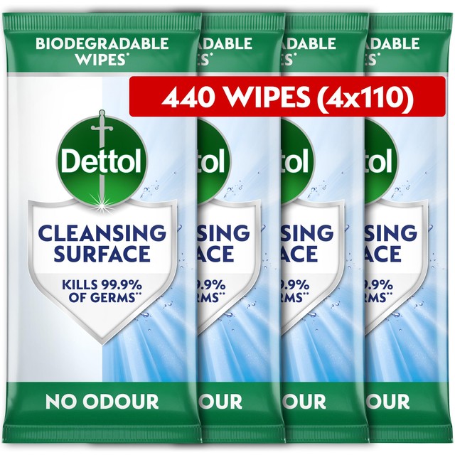 Dettol biodegradable antibacterial multi surface wipes 4x110, UK version