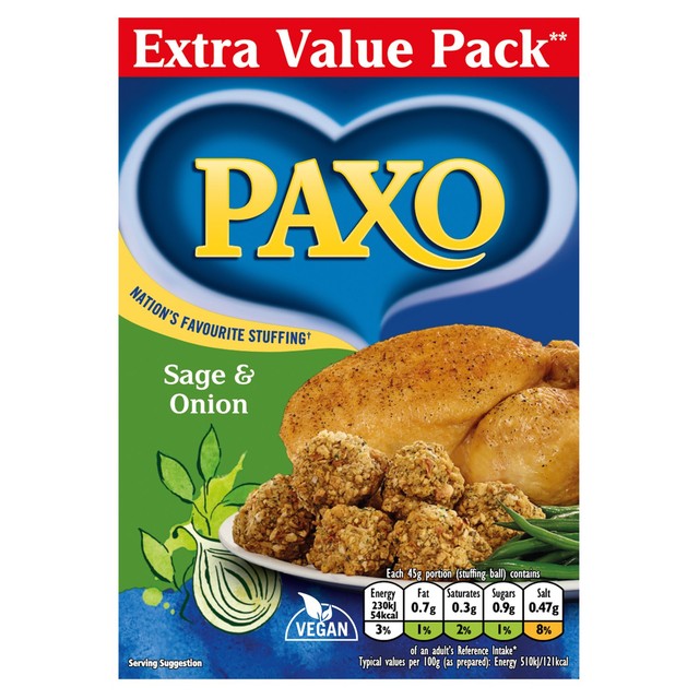 Paxo Sage & Onion Stuffing Mix 340g, imported from the UK