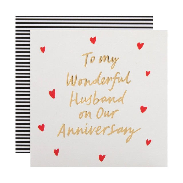 M&S Wonderful Husband Anniversary Hearts Card 15cm - British product