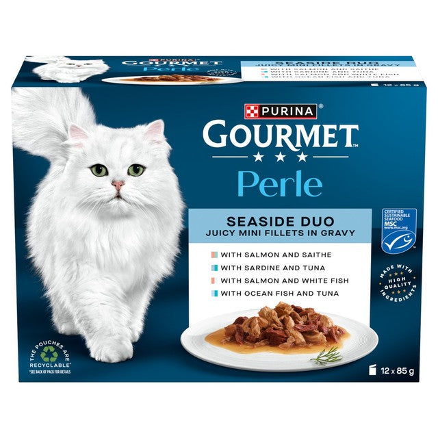 Gourmet Perle Seaside Duo in Gravy wet cat food 12 x 85g pouches, UK version