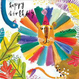 Woodmansterne rainbow lion birthday card 17.3cm x 16.7cm, imported from the UK