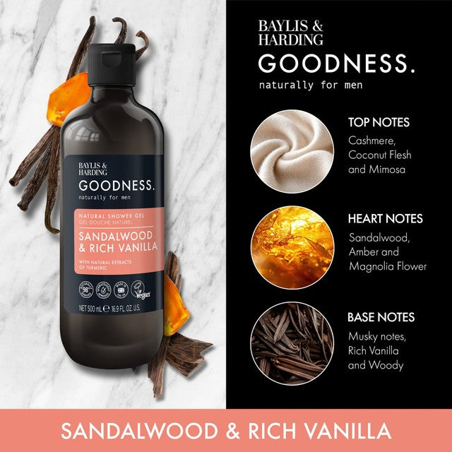 Baylis & Harding sandalwood and rich vanilla shower gel 500ml - British product
