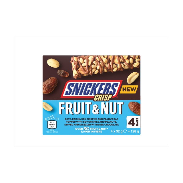Snickers Crisp Fruit & Nut chocolate bars 128g multipack (British brand)