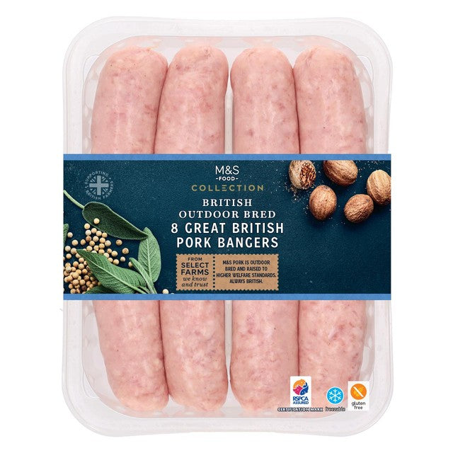 M&S Great British Pork Bangers 454g, imported from the UK