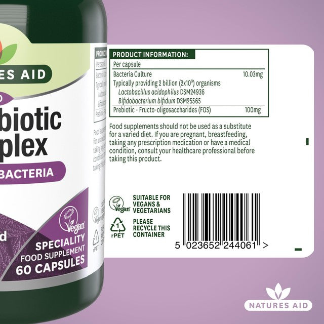 Natures Aid Microbiotic Complex Probiotic Capsules 60, imported from the UK