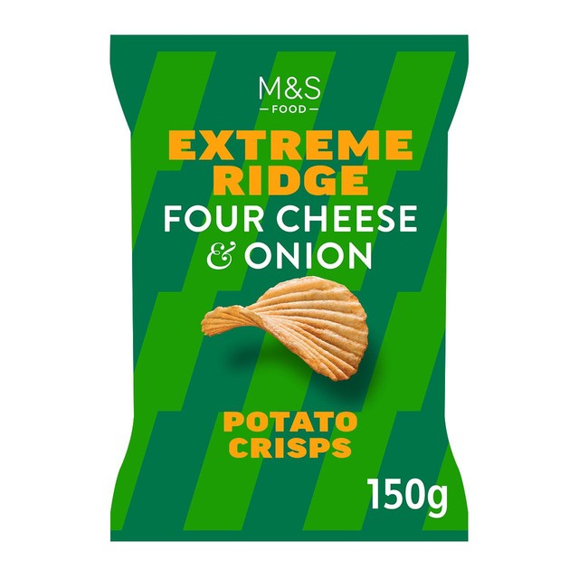 M&S Four Cheese & Onion Crisps 150g, imported from the UK
