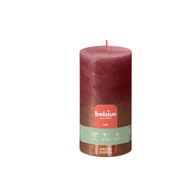 Bolsius Metallic Pillar Candle Velvet Red & Copper 13cm - British product