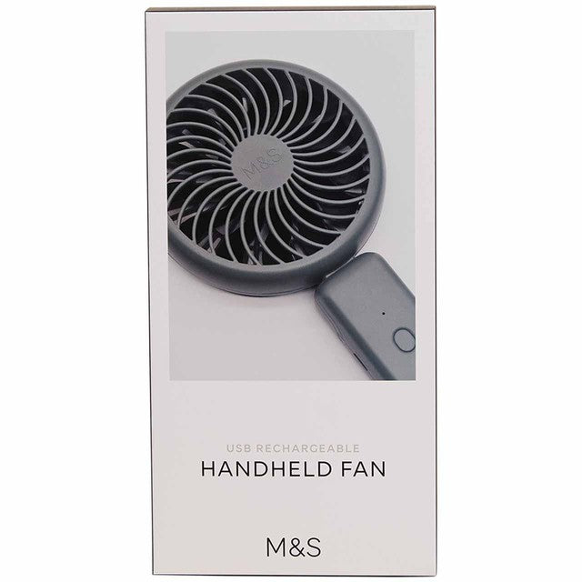M&S charcoal USB travel fan with flexible hinge, imported from the UK