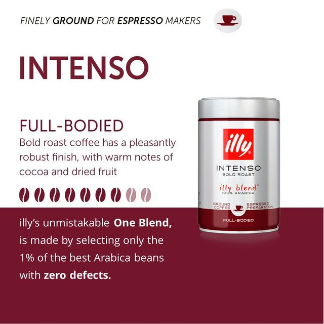 Illy espresso dark ground roasted coffee 250g, UK version