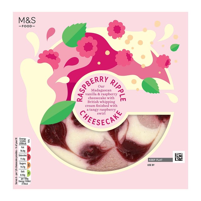 M&S raspberry ripple cheesecake 475g, imported from the UK