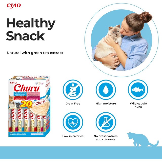 Churu cat treats tuna seafood variety 20 pack, imported from the UK