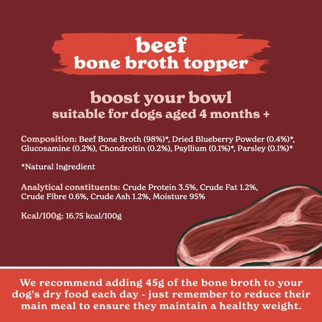 Forthglade bone broth topper for dogs rich beef (British brand)