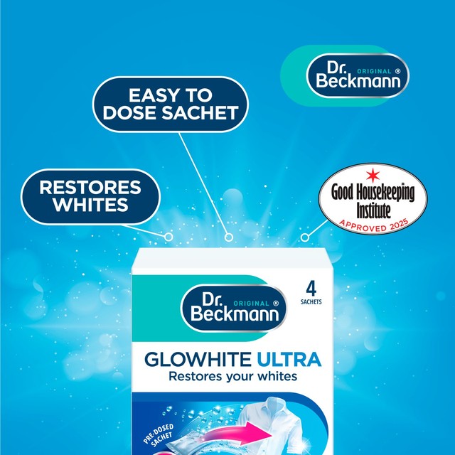Dr Beckmann Glowhite Ultra laundry whitener sachets, UK version