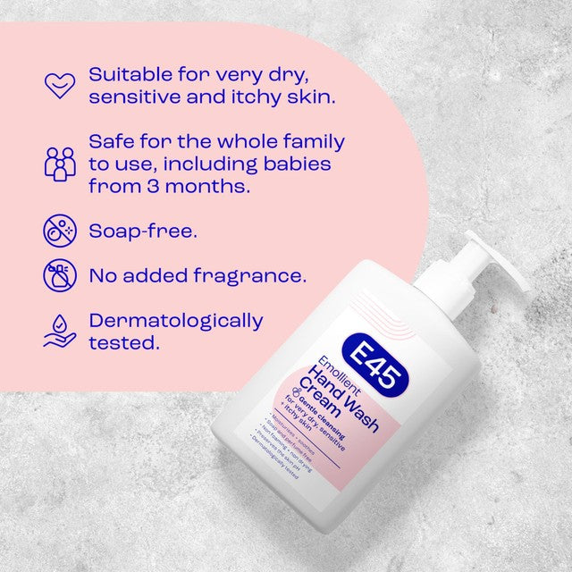 E45 Emollient Hand and Body Wash Cream 250ml - British product