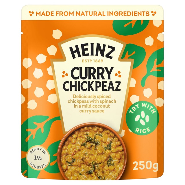 Heinz Curry Chickpeas with Coconut and Spinach 250g pouch, imported from the UK
