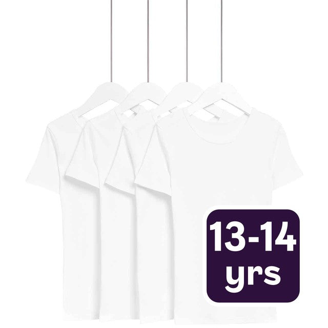M&S white cotton vests for children aged 13-14Y, imported from the UK